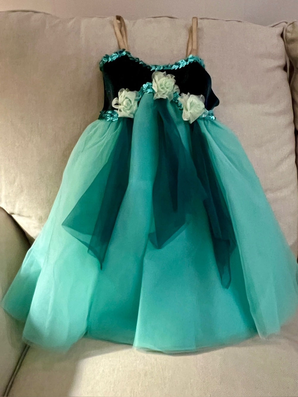 Youth Medium Sparkly Teal Fairy / Dance Recital Costume with Floral Accents